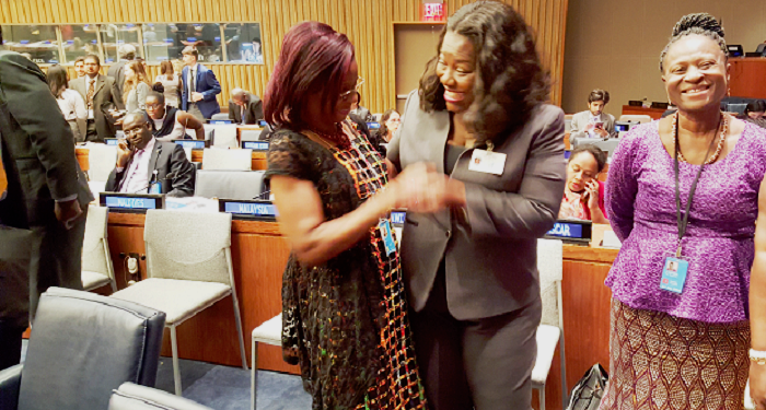 Nana Oye Lithur congratulating Ms Hilary Amesika Gbedemah after the elections Nana Oye Lithur congratulating Ms Hilary Amesika Gbedemah after the elections